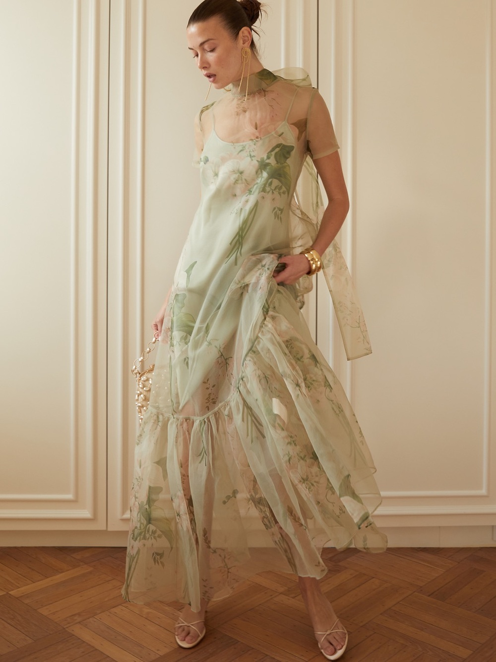 Floral Sheer Maxi Dress in Sage Green